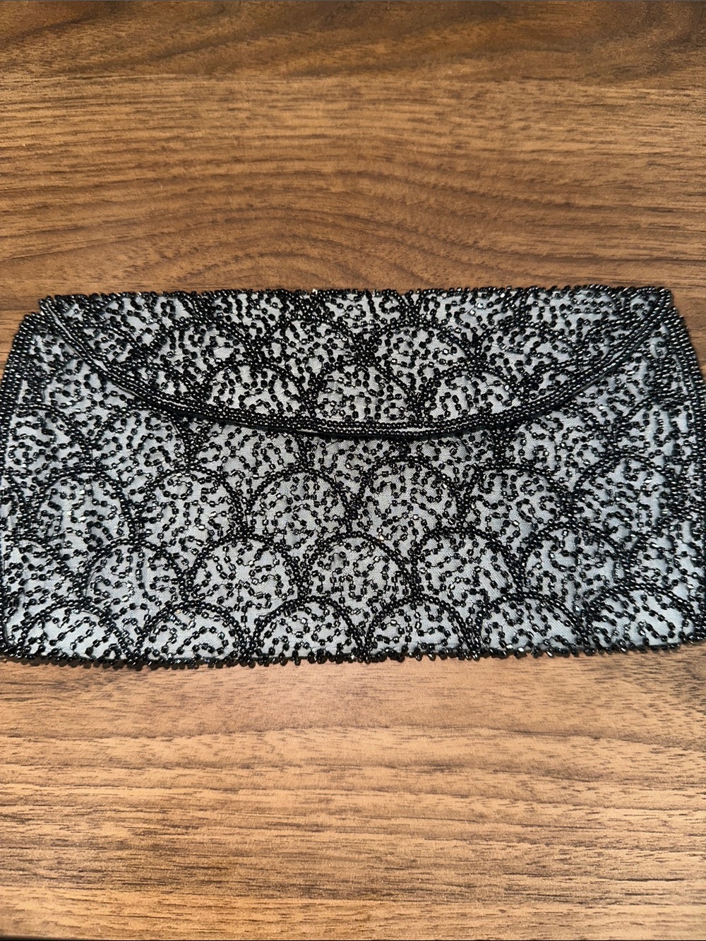 Vintage Sharonee Beaded Scalloped Envelope Clutch Japan Cherry Brand Snap